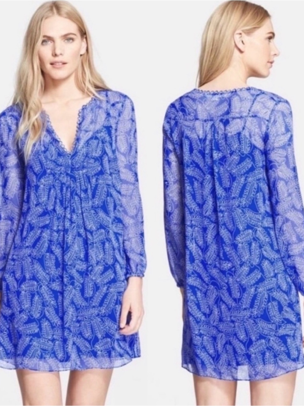 Dvf Diane Von Furstenberg Royal Blue Aria Printed Silk Tunic Dress 12